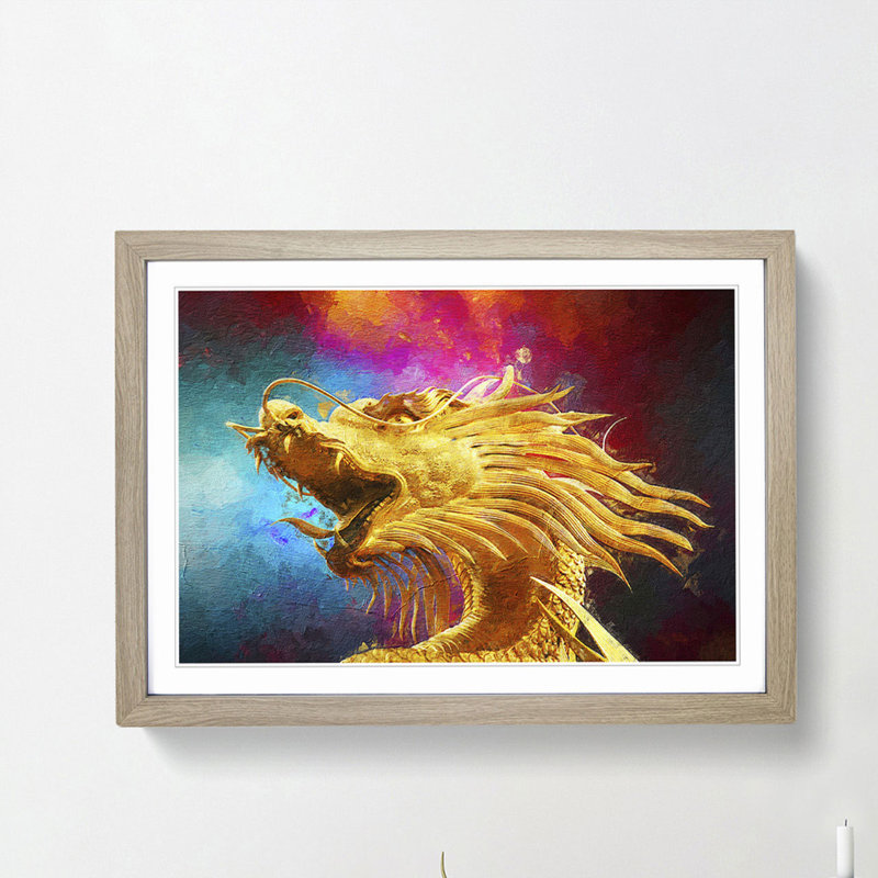 Oriental Dragon - Picture Frame Painting Print, Oak Framed, 48cm H x 65cm W x 2cm D