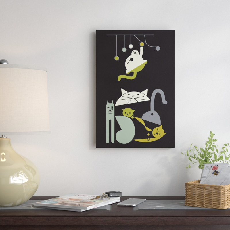 Chats par Fatowl - impression sur toile tendue, H 18 po x l 12 po x P 1,5 po, Pas de tapis, Toile tendue