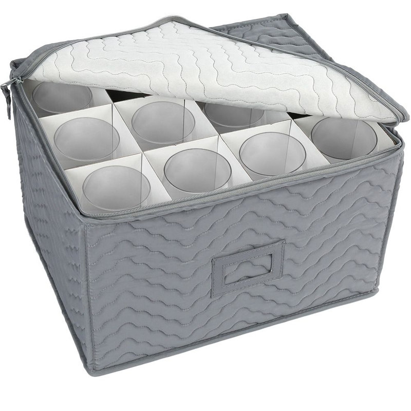 Contenant à verres Lotfancy pour 12 verres à vin, boîte de rangement pour verres à vin avec séparateurs, gris