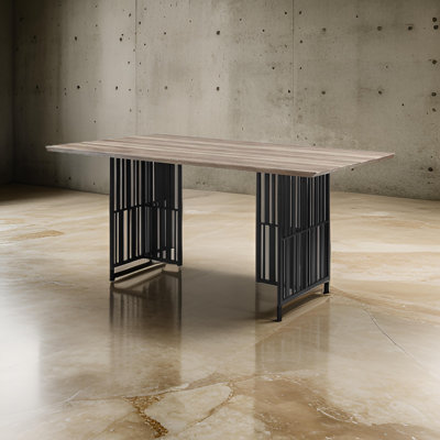 Merild Slatted Dining Table in Antique Oak and Black