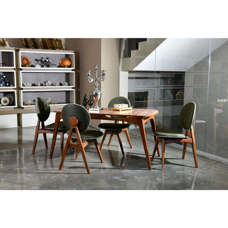 4 - Person Dining Set, Walnut/Green