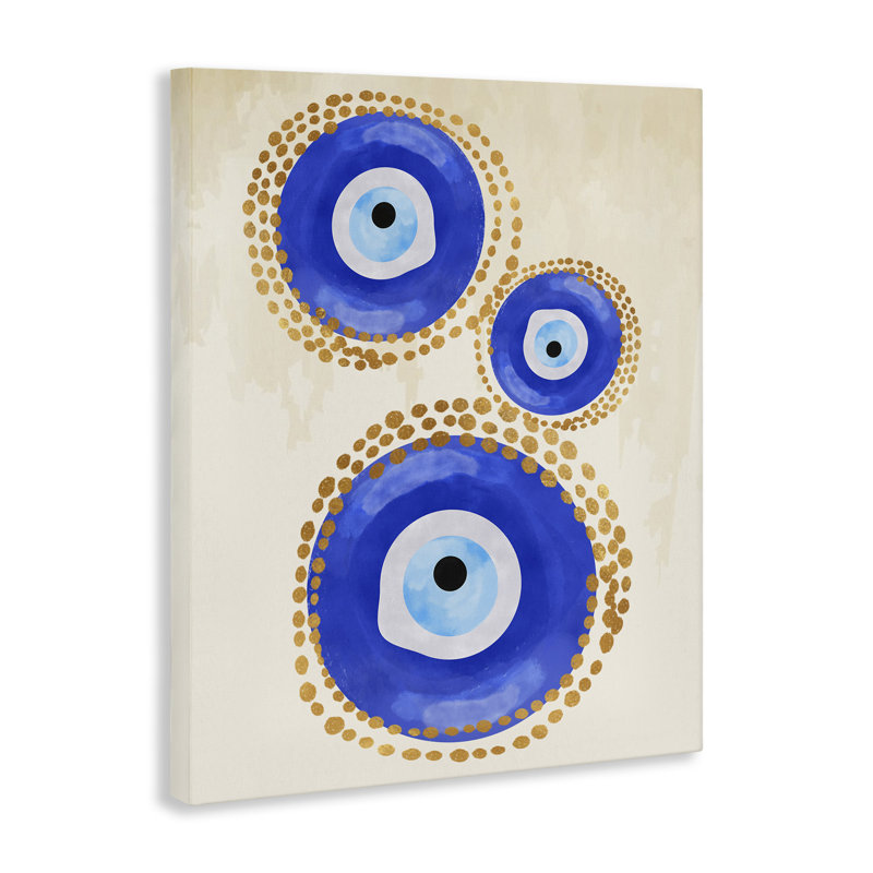 «Round Smart Evil Eye», motif lustré à pois par Two Smart Blondes - peinture sur toile, H 30 po x l 24 po x P 1,5 po
