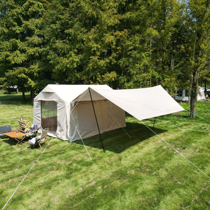 9.8 x13ft Beige Inflatable Camping Tent with Canopy and Hand Pump, Waterproof Windproof Easy Setup Air Glamping Blow Up Tent