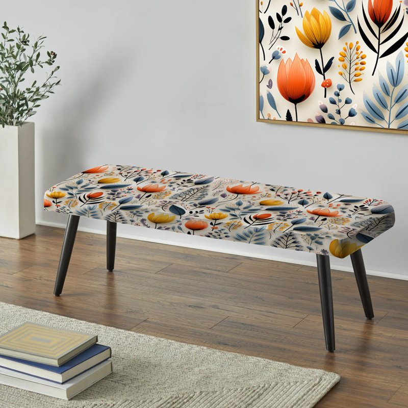 Upholstered Bench, Minimalist Radiant Blossom Serenity V