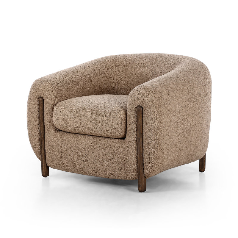 Lyla 38" W Polyester Blend Barrel Chair, Sheepskin Camel Sherpa