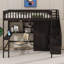Lit mezzanine double avec bureau et bibliothèque, cadre de lit mezzanine en bois intégré avec garde-robe et tiroirs-114328252