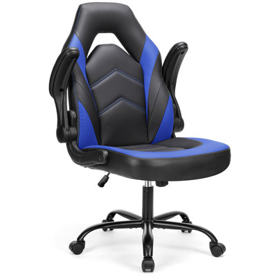 Fauteuil de bureau d'ordinateur de jeu en similicuir ergonomique avec support lombaire confortable, bureau à hauteur réglable avec accoudoirs rabattables, pour et le bureau