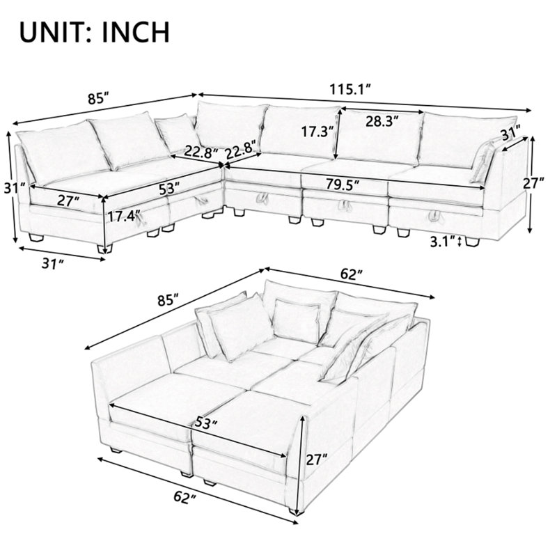 Modern Large U-Shape Modular Sectional Sofa