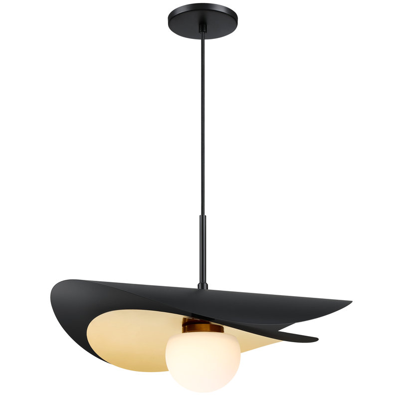 Luminaire suspendu simple à 1 lumière Yamini, Noir mat / laiton vieilli
