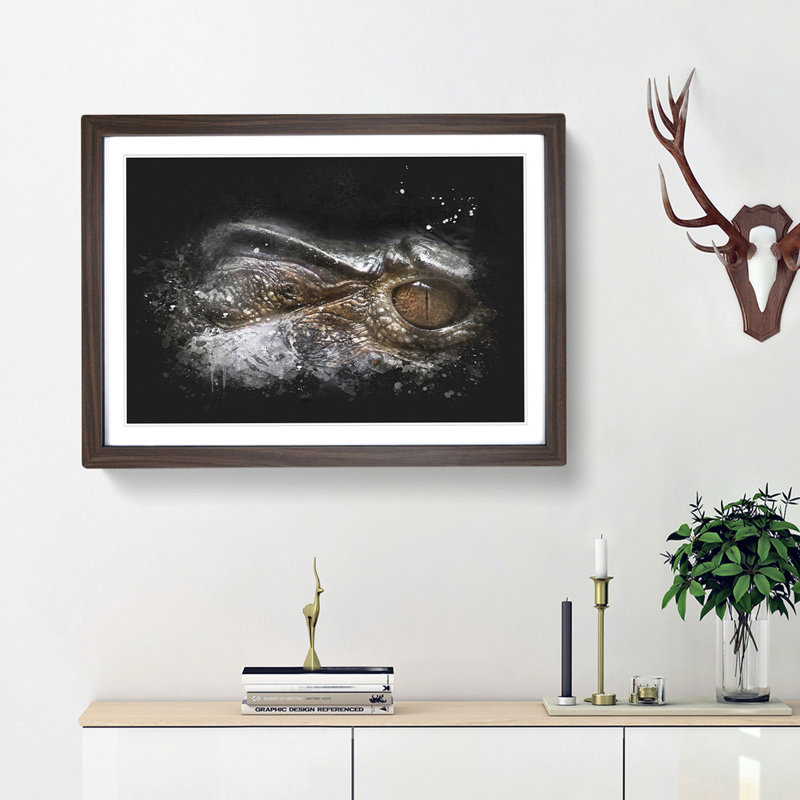 Alligator Watchful Eye - Picture Frame Graphic Art Print, 45cm H x 63cm W x 2cm D, Walnut Framed