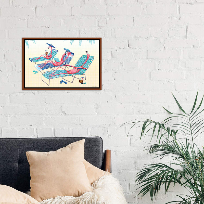 Plage de flamants roses par Legault - impression d'art graphique, H 18 po x l 26 po x P 1,5 po