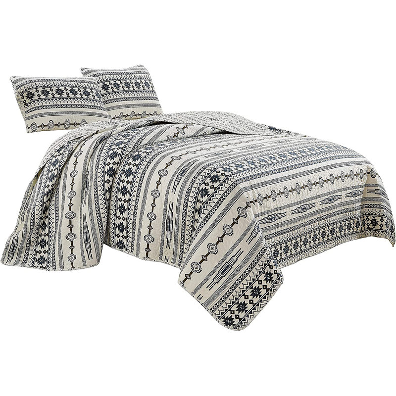 Navy Blue Microfiber Reversible Quilt Set, King Quilt + 2 King Shams