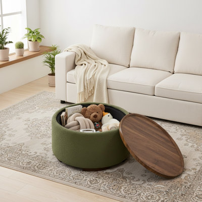 29.5 Inch Round Storage Ottoman Coffee Table,Modern Circle Coffee Table With Storage With Removable Lid Top And Solid Wood Legs,Large Round Ottoman For Bedroom,Living Room