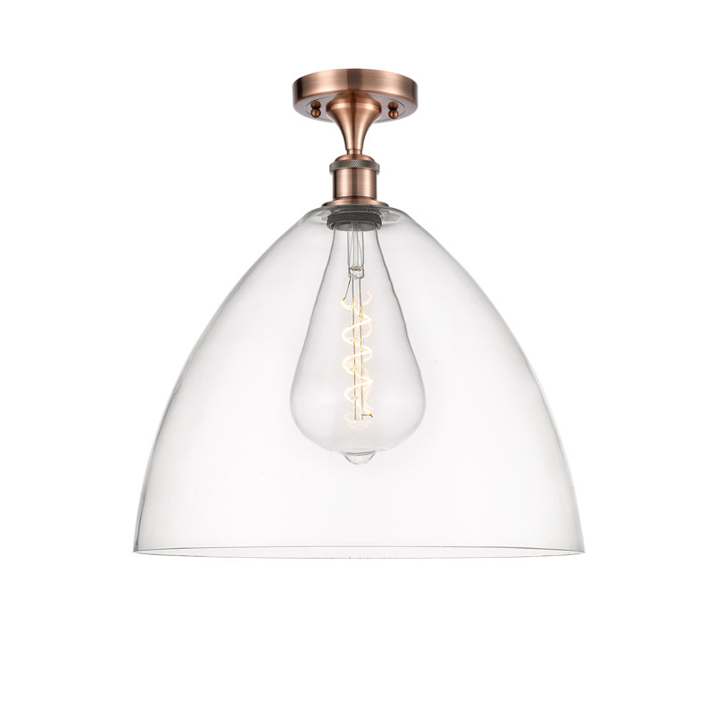 Germinia Glass Semi Flush Mount, Clear, 18.75" H x 16" W x 16" D, Antique Copper