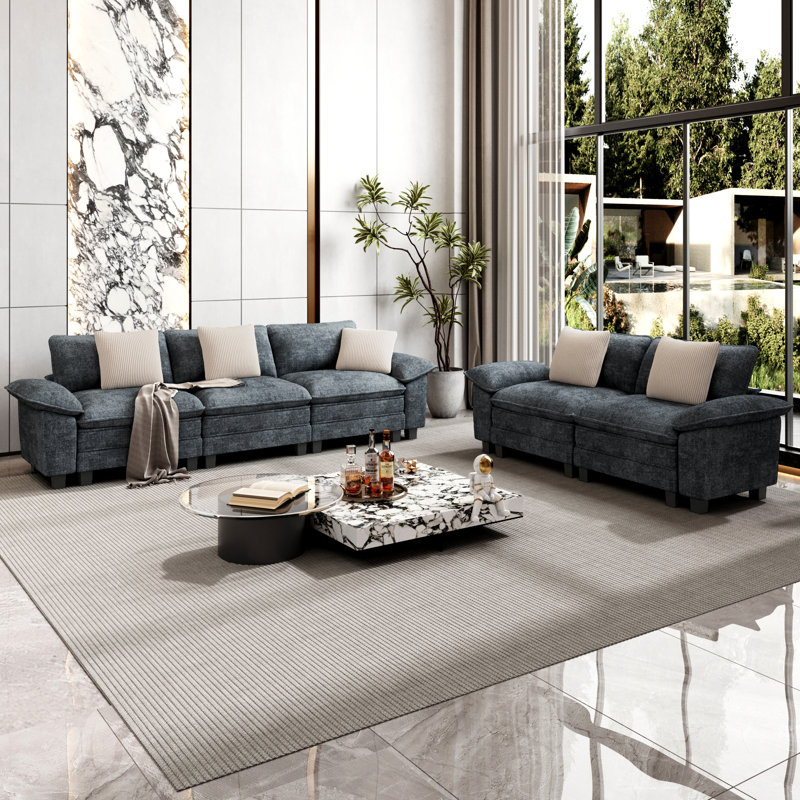 5 - Piece Living Room Set, Cyan Chenille