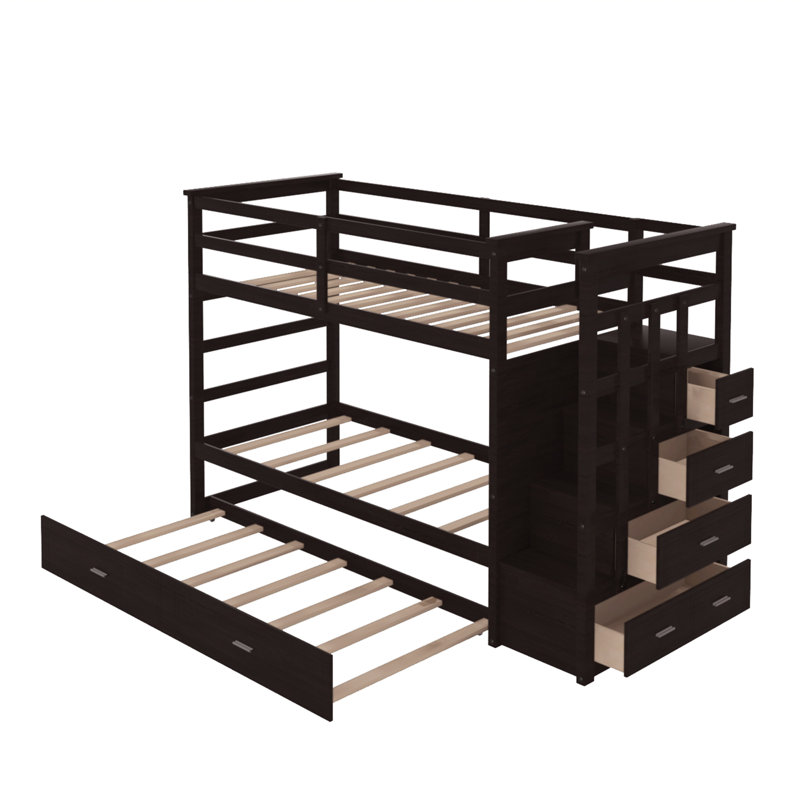Faheema Twin Over Twin Standard Bunk Bed with Trundle by Harriet Bee, Espresso