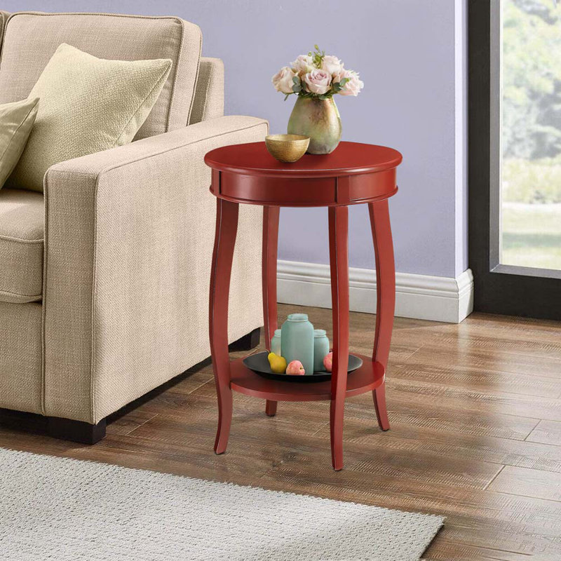 Table d'appoint ronde rouge avec tablette inférieure, Rouge