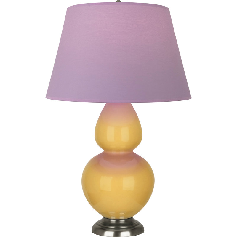 Lampe de table double gourde en céramique, Lavande / prune, Jaune coucher de soleil glacé / argent antique, Argent argent