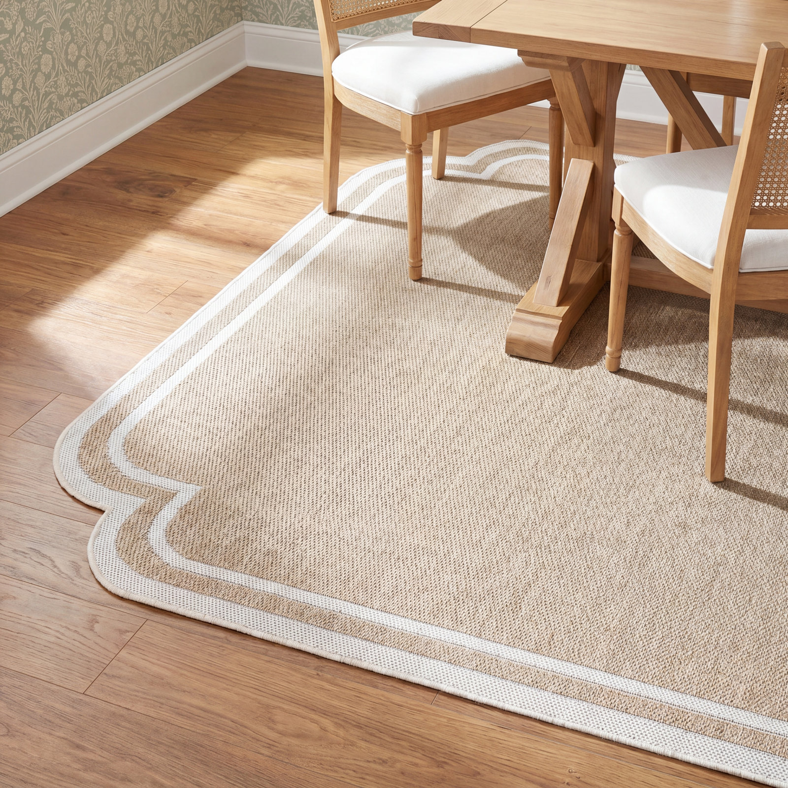 Skiles Striped Outdoor Rug, Tan/Cream, Rectangle 7'10" x 10'