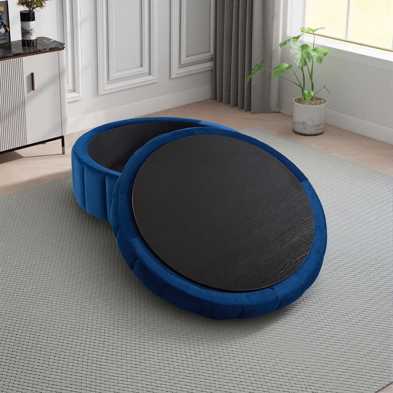 Repose-pieds rembourré avec rangement en velours, Marine