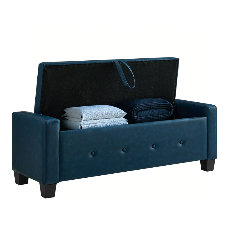 Banc de rangement rembourré en similicuir, Bleu