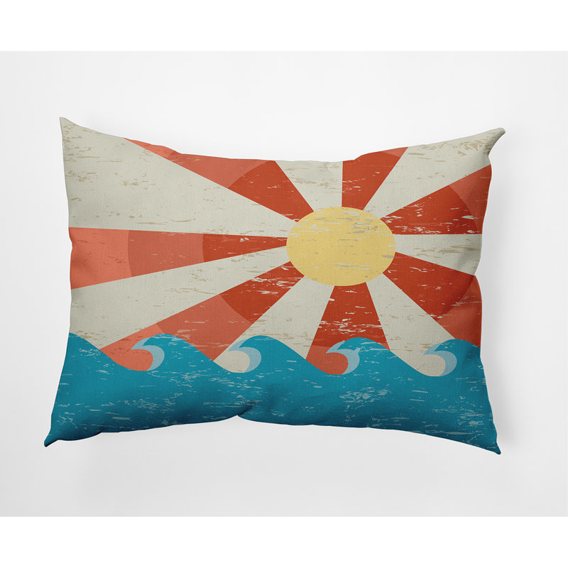 Outdoor Reversible Throw Pillow, Beige/Blue/Orange
