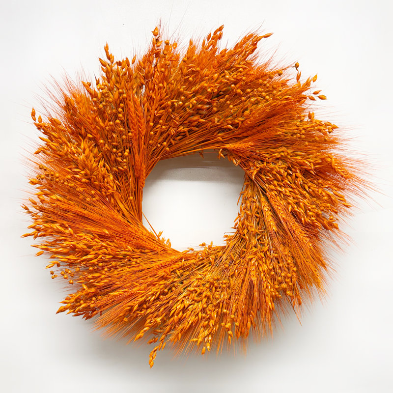 Painted Orange Dried Grains Wreath