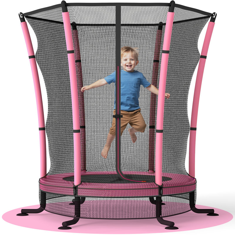 Maxway Furniture 140cm Round with Safety Enclosure Kid / Toddler Trampoline, Pink