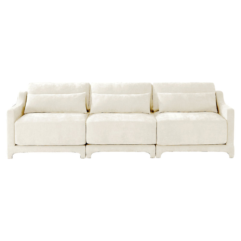 Canapé à trois places avec coussin lombaire, chenille, ergonomique, base en bois, éponge à haute résilience, accoudoirs élégants, installation facile, convient aux chambres à coucher, bureaux, hôtels, appartements