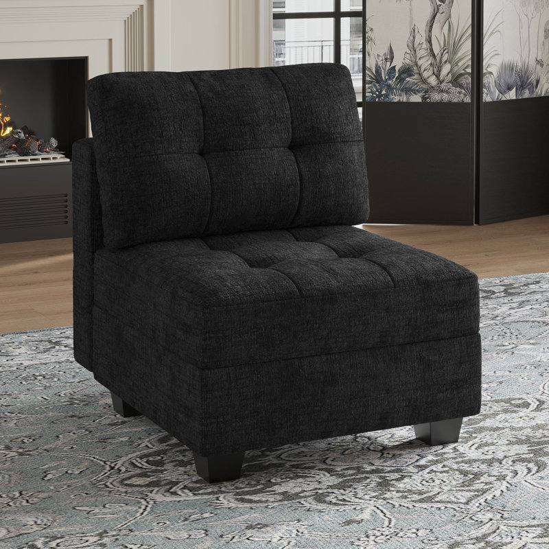 Soneson Armless Storage Slipper Chair , Black Chenille