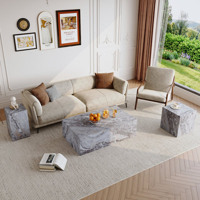 Ensemble de 3 tables basses et tables de bout modernes avec table d'appoint cubique et table d'appoint