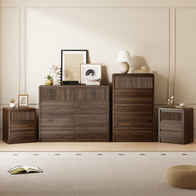 4 Pieces Bedroom Set,8 Drawer Dresser,5 Drawer Chest and 2 Fluted Nightstands with Anti-tipping Devices,Living Room Tv Stand, Storage Cabinet