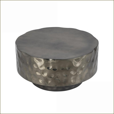 Modern Nickel Stainless Steel Coffee Table for Living Room, Hand-Hammered Texture & Durable