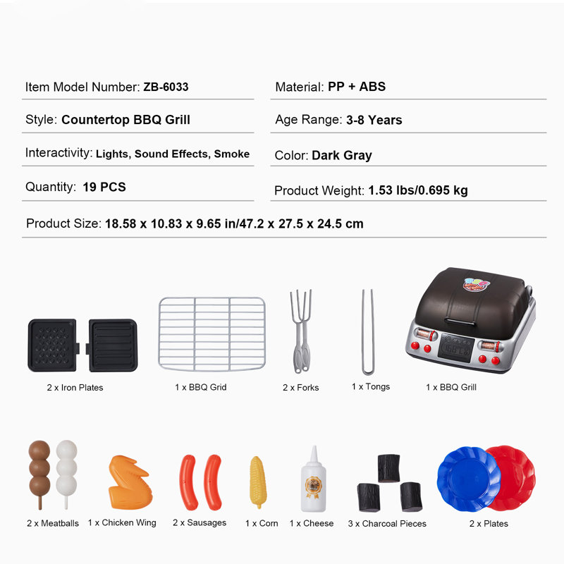 Ensemble de 19 jouets pour enfants avec barbecue