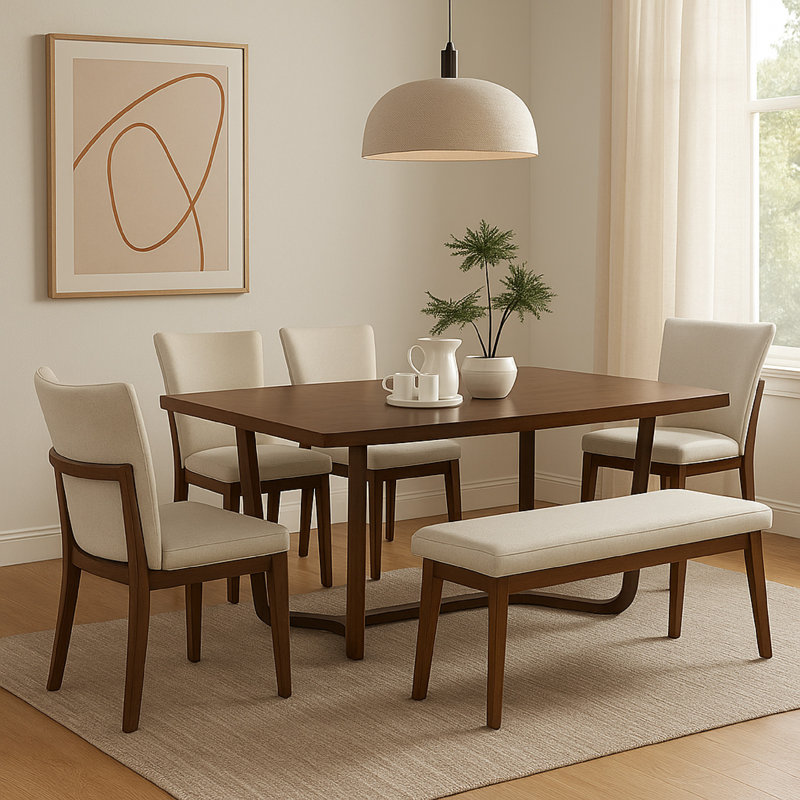 Ensemble de 2 chaises de salle à manger Lere, tissu beige, bois brun de style antique