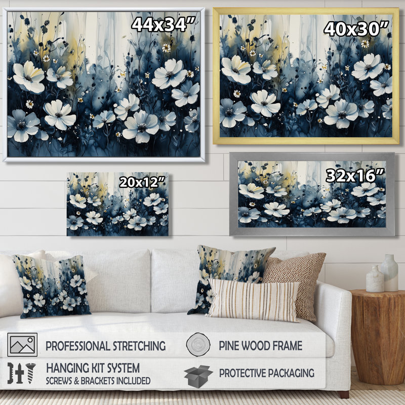 «Jaynes Midnight Violet Flowers In Fields II - Violets», art mural, Noir, H 12 po x l 20 po, Impression encadrée flottante