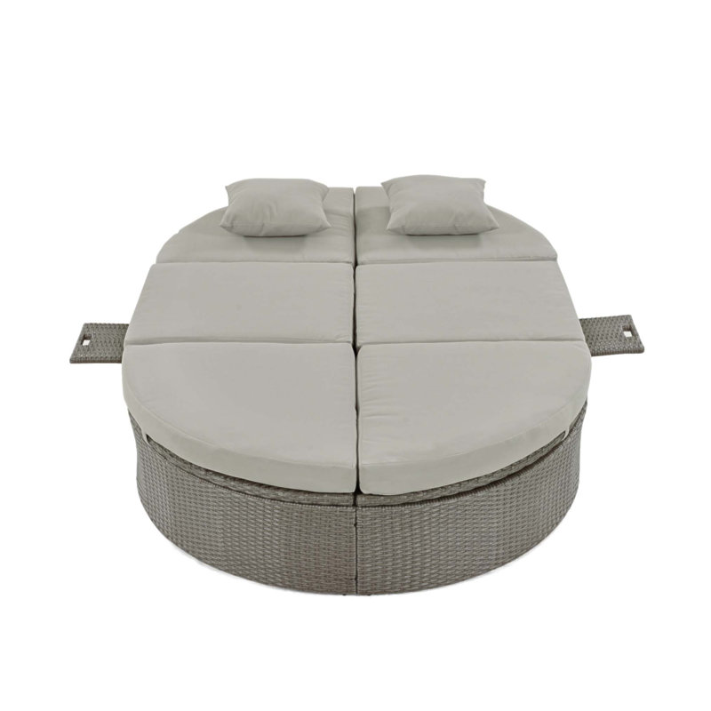 Outdoor Sun Bed Patio 2-Person Daybed With Adjustable Backrests, Foldable Cup Trays, And Comfortable Cushions For Relaxation