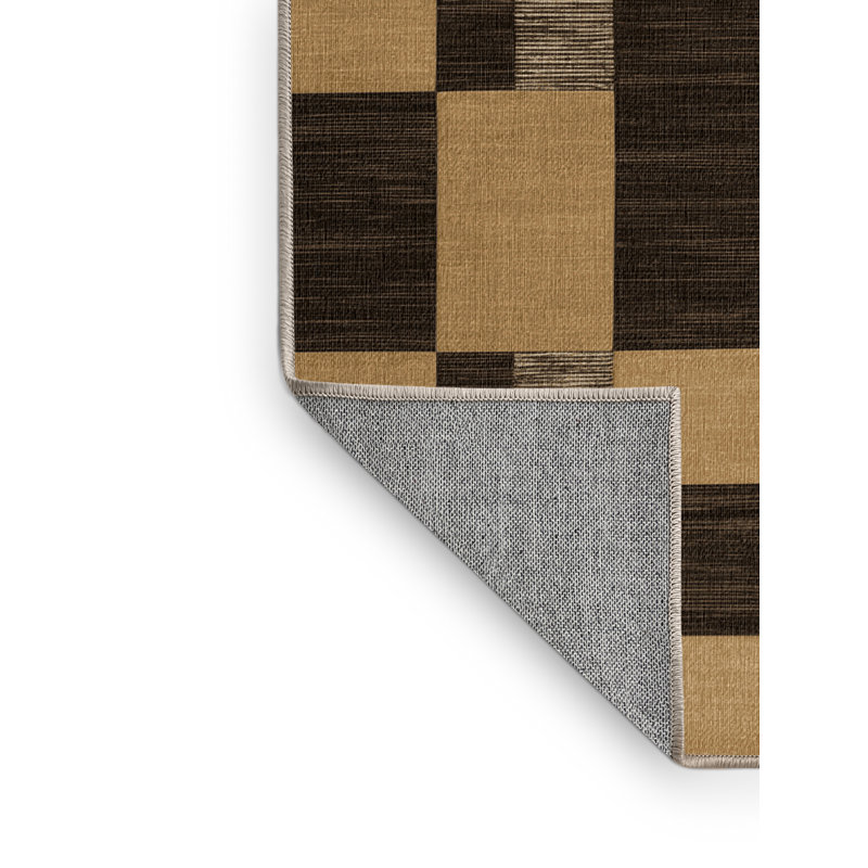 Tapis brun à carreaux lavable à la machine, Carré 7 pi