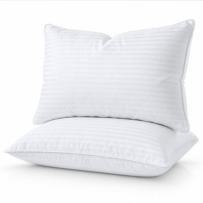 Luxury Stripe Goose Feather Pillows & 100% Cotton Cover Queen Size Bed Pillows