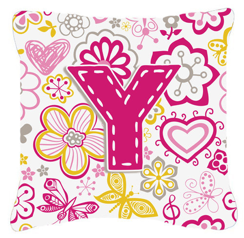 Papillons et fleurs de lettre Monogram intérieur/extérieur Throw Pillow, 14" H x 14" L x 4" D, Y