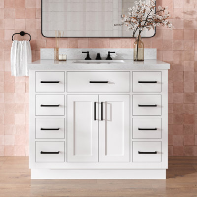 Thornaby 42'' Solid Wood Single Bathroom Vanity with 1.5'' Carrara Marble Top