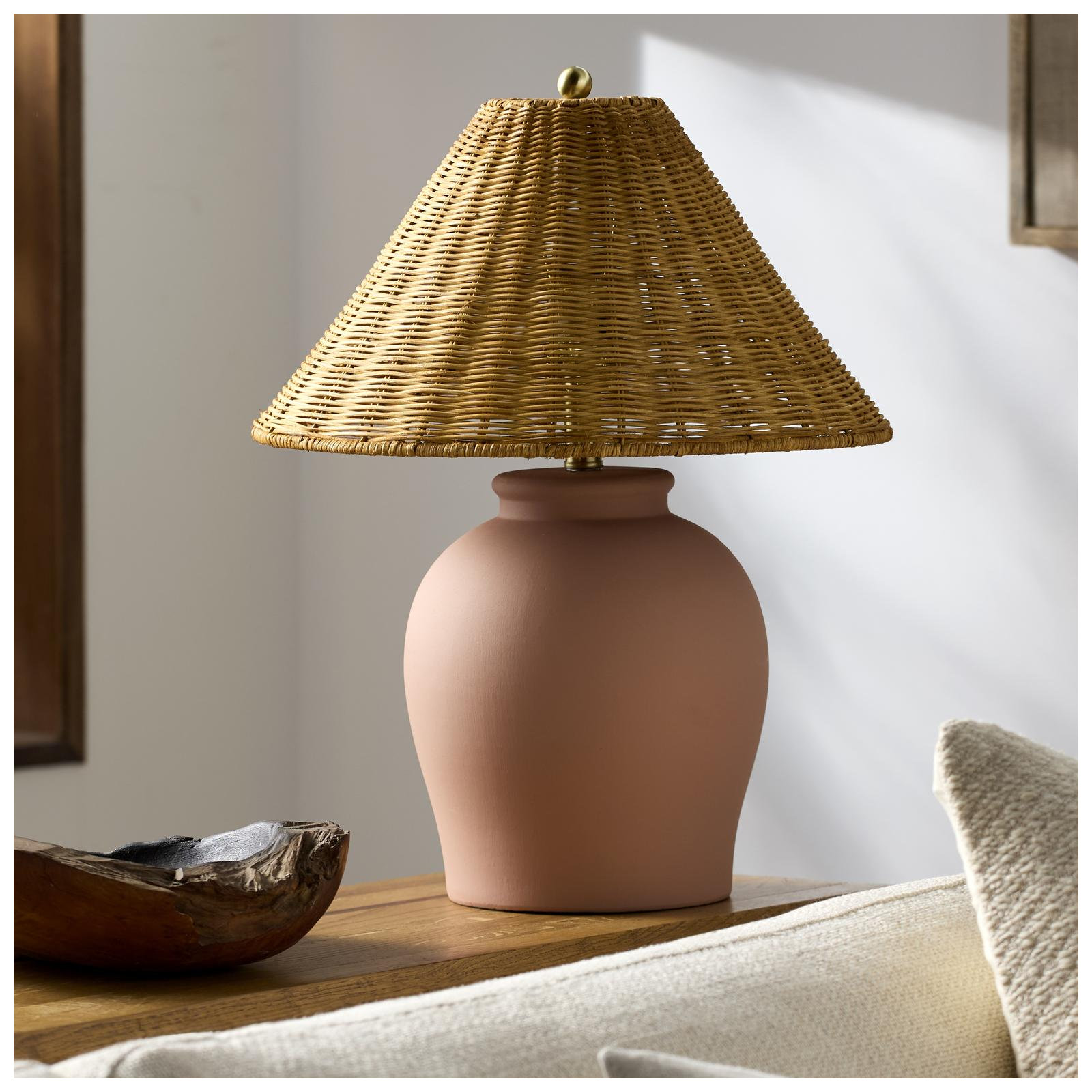 Chemise 22" Ceramic Table Lamp, Rattan, Terracotta