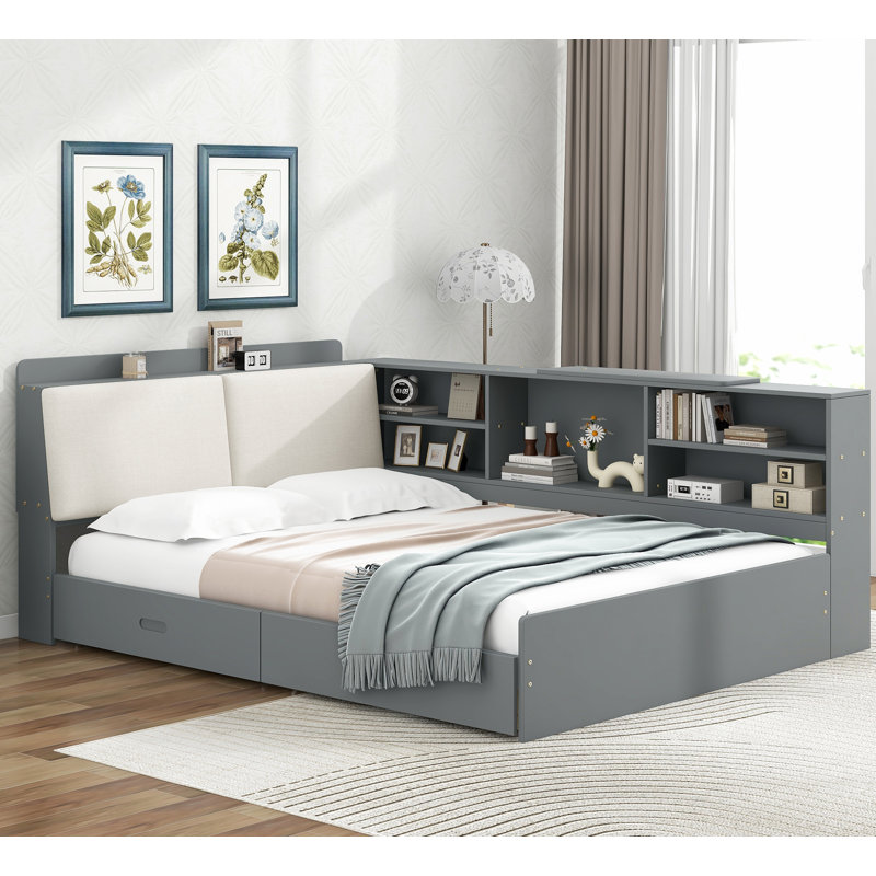 Wood Storage platform bed, Gray
