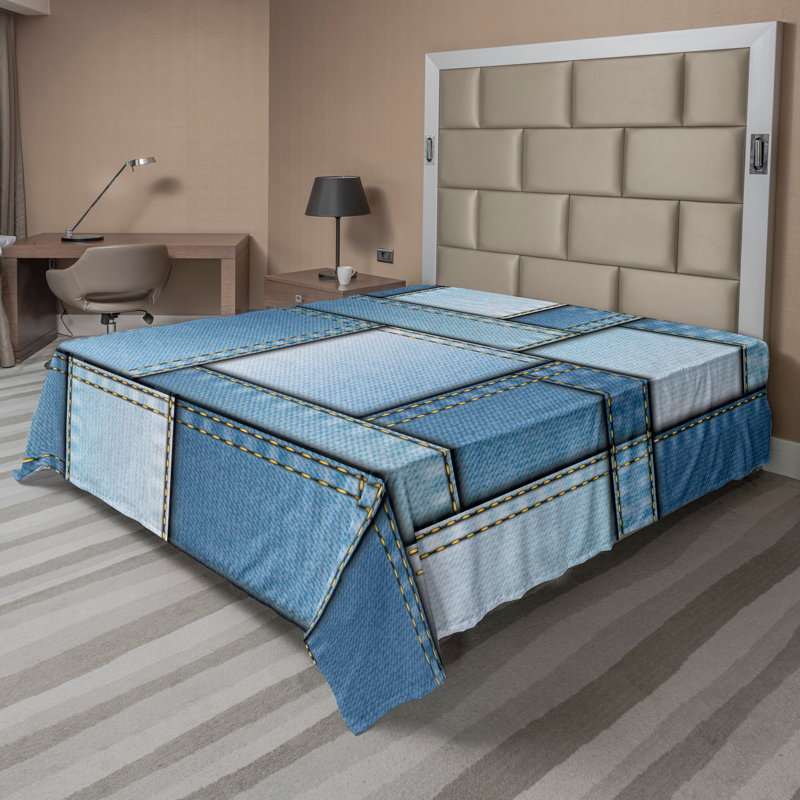 Drap-housse bleu Ambesonne, Drap plat de taille double