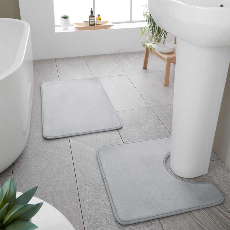 Anti-Bacterial Memory Foam Bath Mat and Pedestal Set, Silver