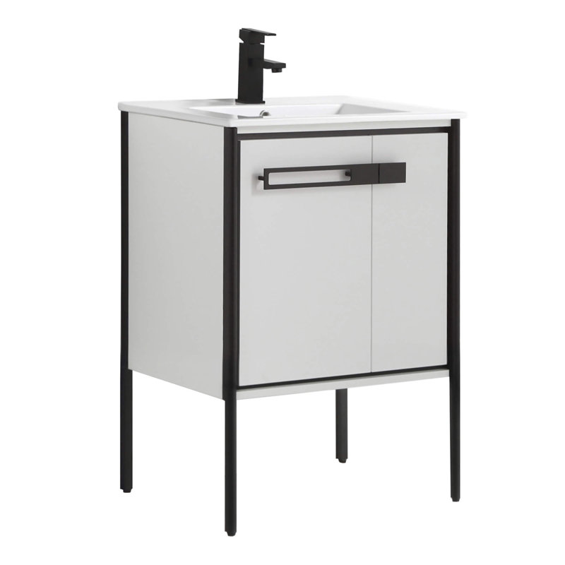24" Single Bathroom Vanity, Matte Black, White Matte
