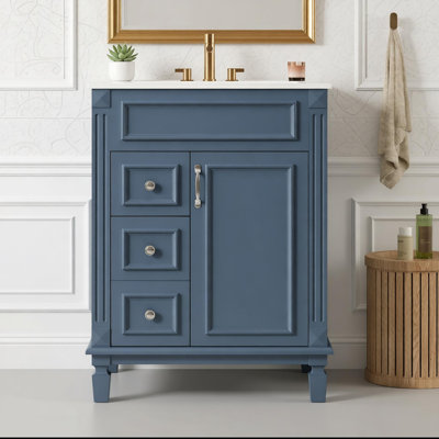 Meuble-lavabo 24 po avec lavabo en céramique, petite armoire de salle de bain, armoire moderne avec 2 tiroirs et tablette réglable