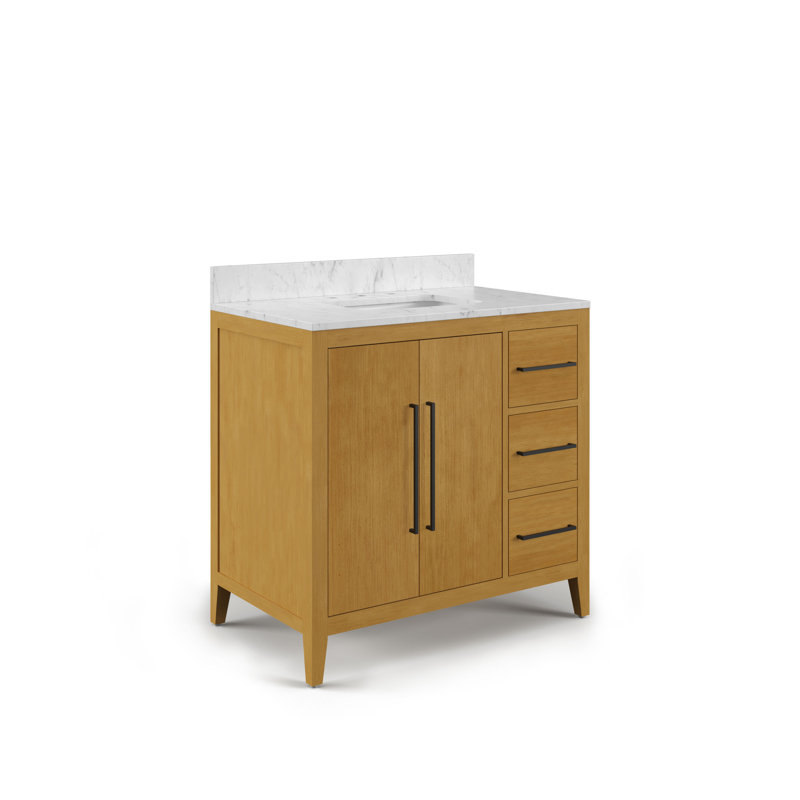 Berwyn  Single Sink Carrara White Engineered Marble Countertop Bath Vanity In Baja Oak, 36"