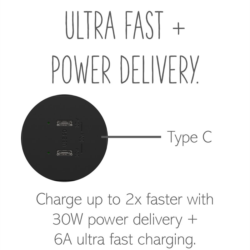 Alimentation USB de type C / C 30 W Adorne Ultra Fast Plus Power Power, Graphite