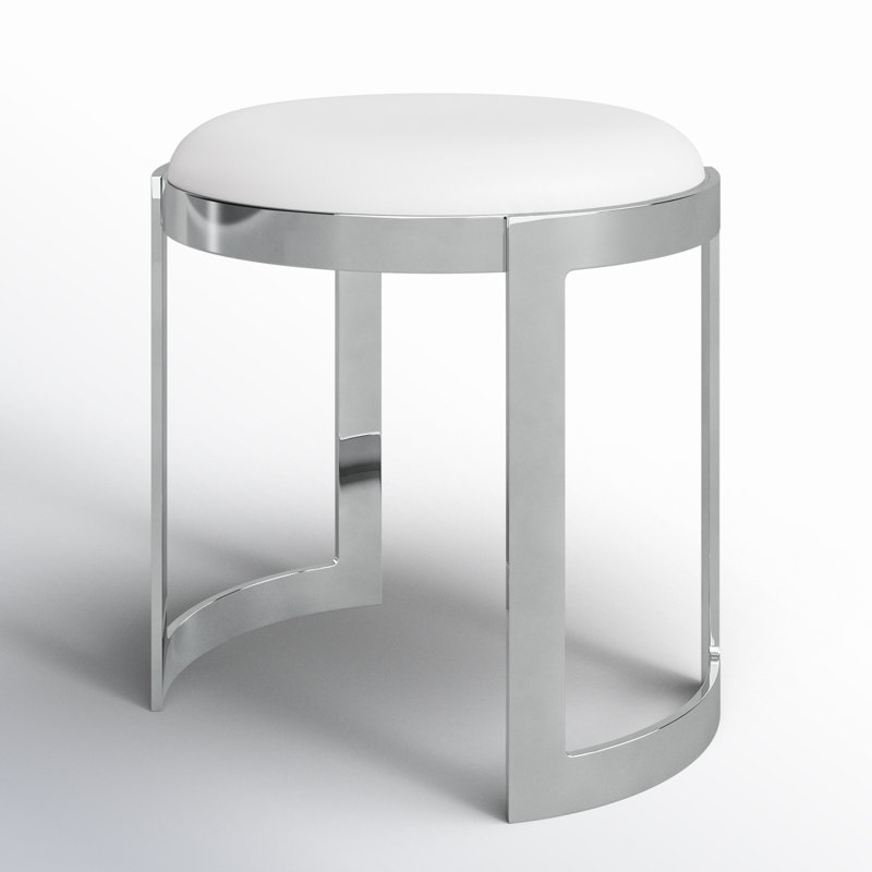 Nouri Metal Accent Stool, White Faux Leather, Silver 